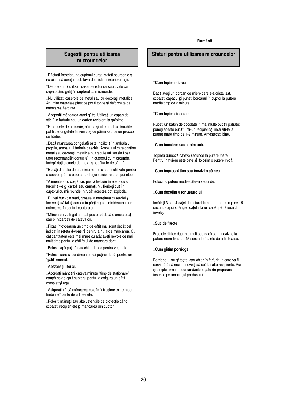 Sugestii pentru utilizarea microundelor, Sfaturi pentru utilizarea microundelor | Electrolux EMS20402 User Manual | Page 185 / 284