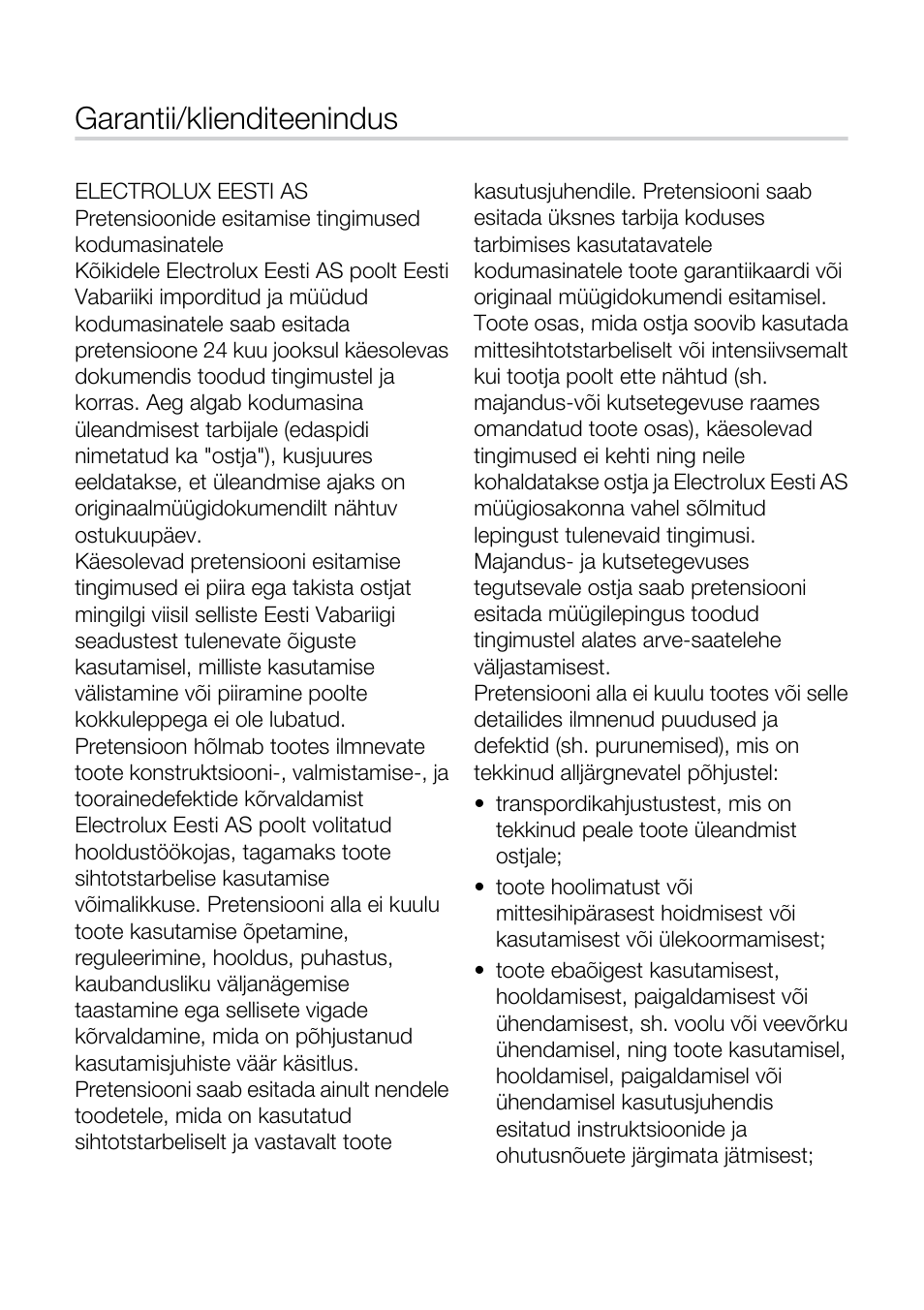 Garantii/klienditeenindus | Electrolux EMS20402 User Manual | Page 232 / 284