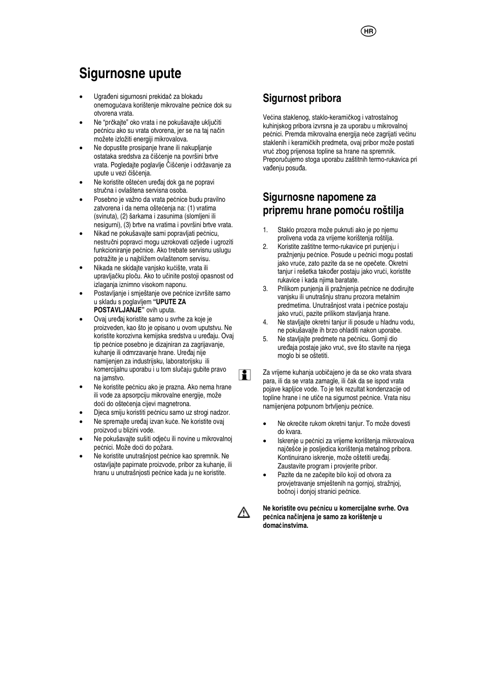 Sigurnosne upute, Sigurnost pribora | Electrolux EMS20402 User Manual | Page 48 / 284