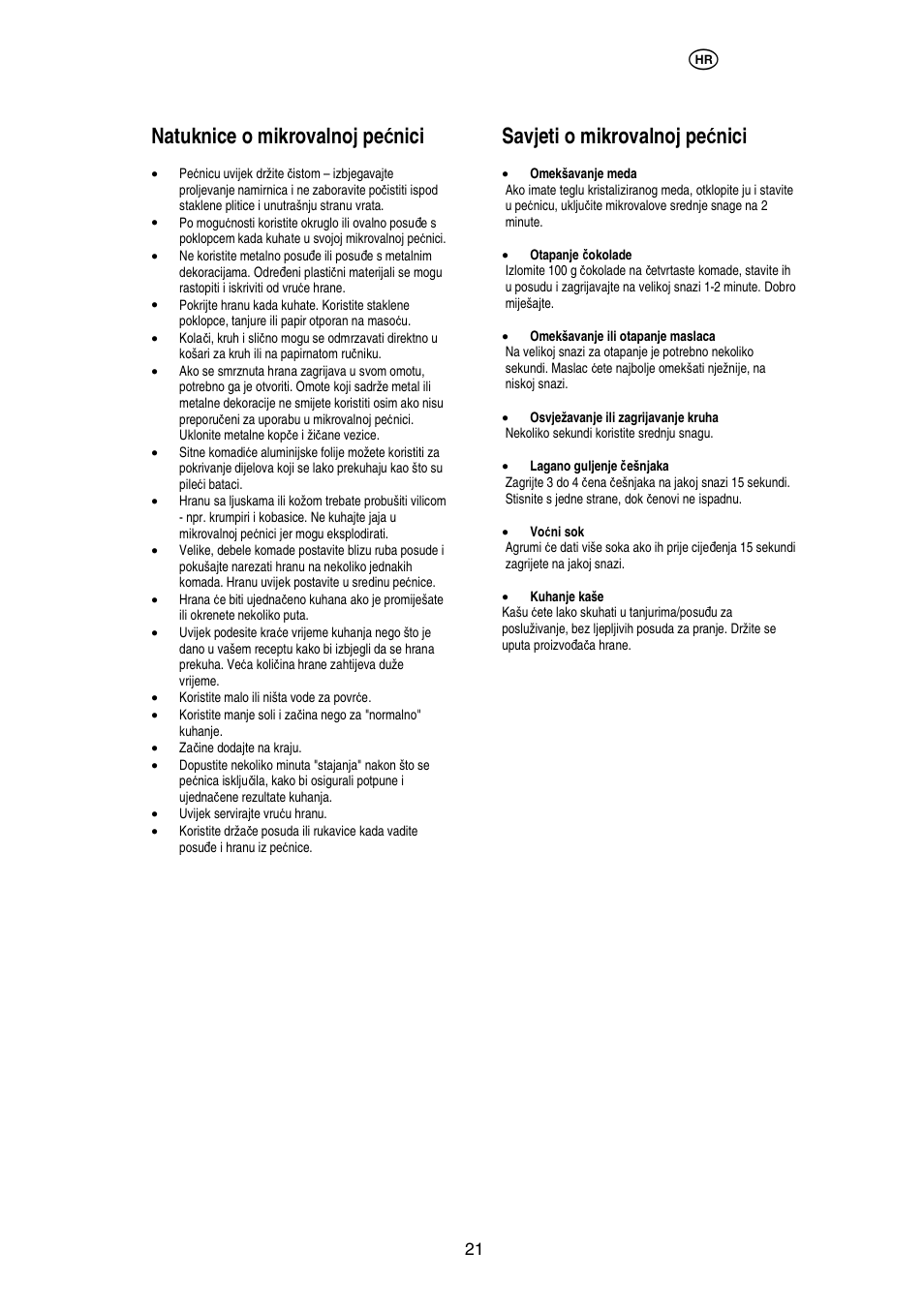 Natuknice o mikrovalnoj pe ć nici, Savjeti o mikrovalnoj pe ć nici | Electrolux EMS20402 User Manual | Page 64 / 284