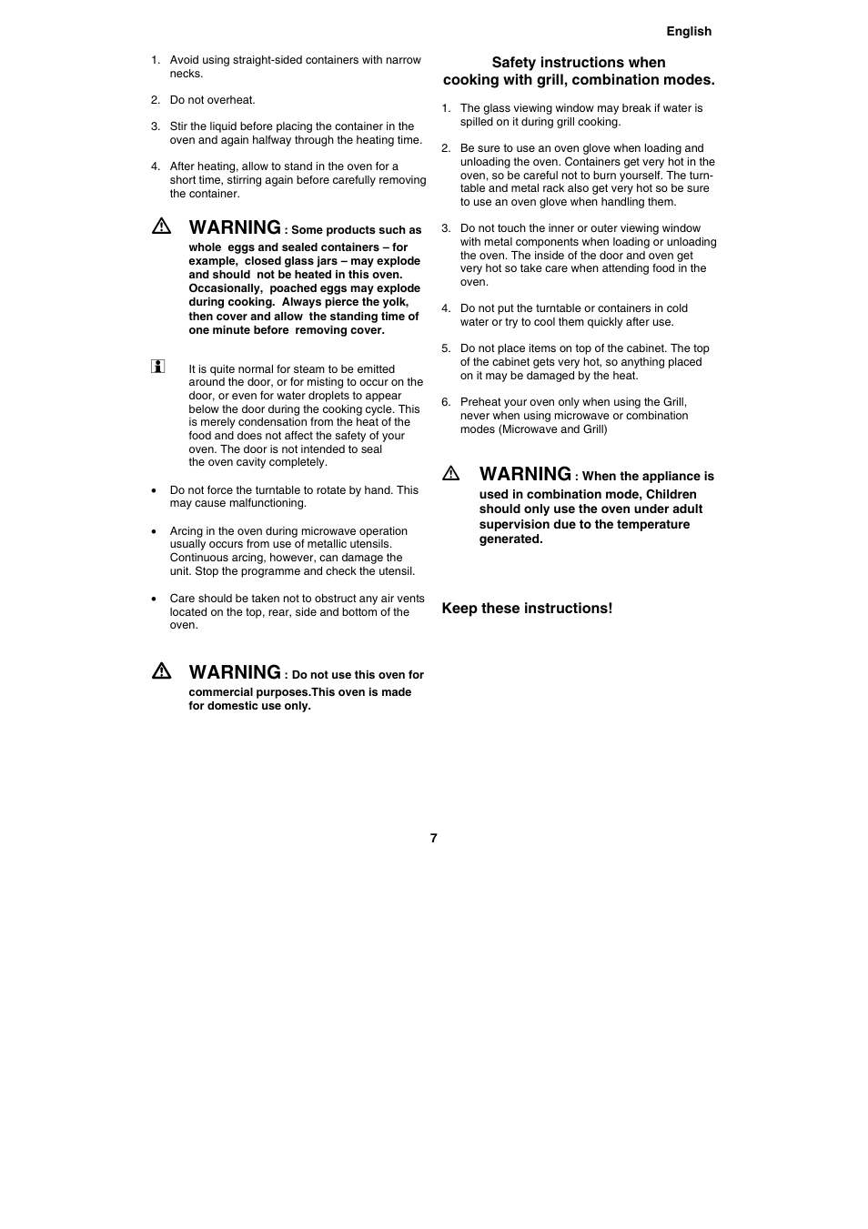 Warning, Ƽ warning | Electrolux EMS20402 User Manual | Page 7 / 284