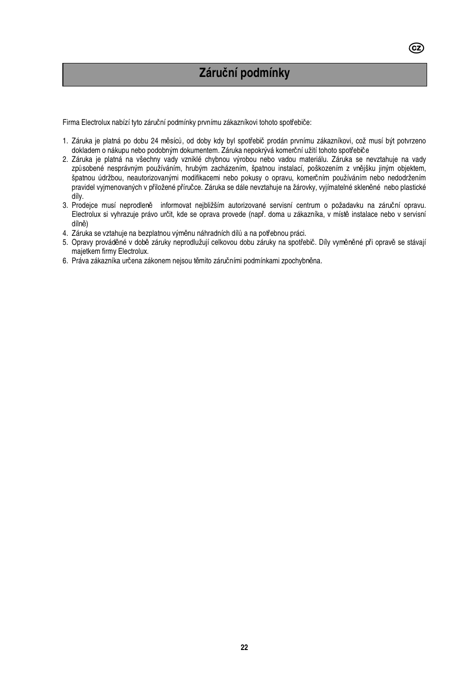 Záru č ní podmínky | Electrolux EMS20402 User Manual | Page 86 / 284