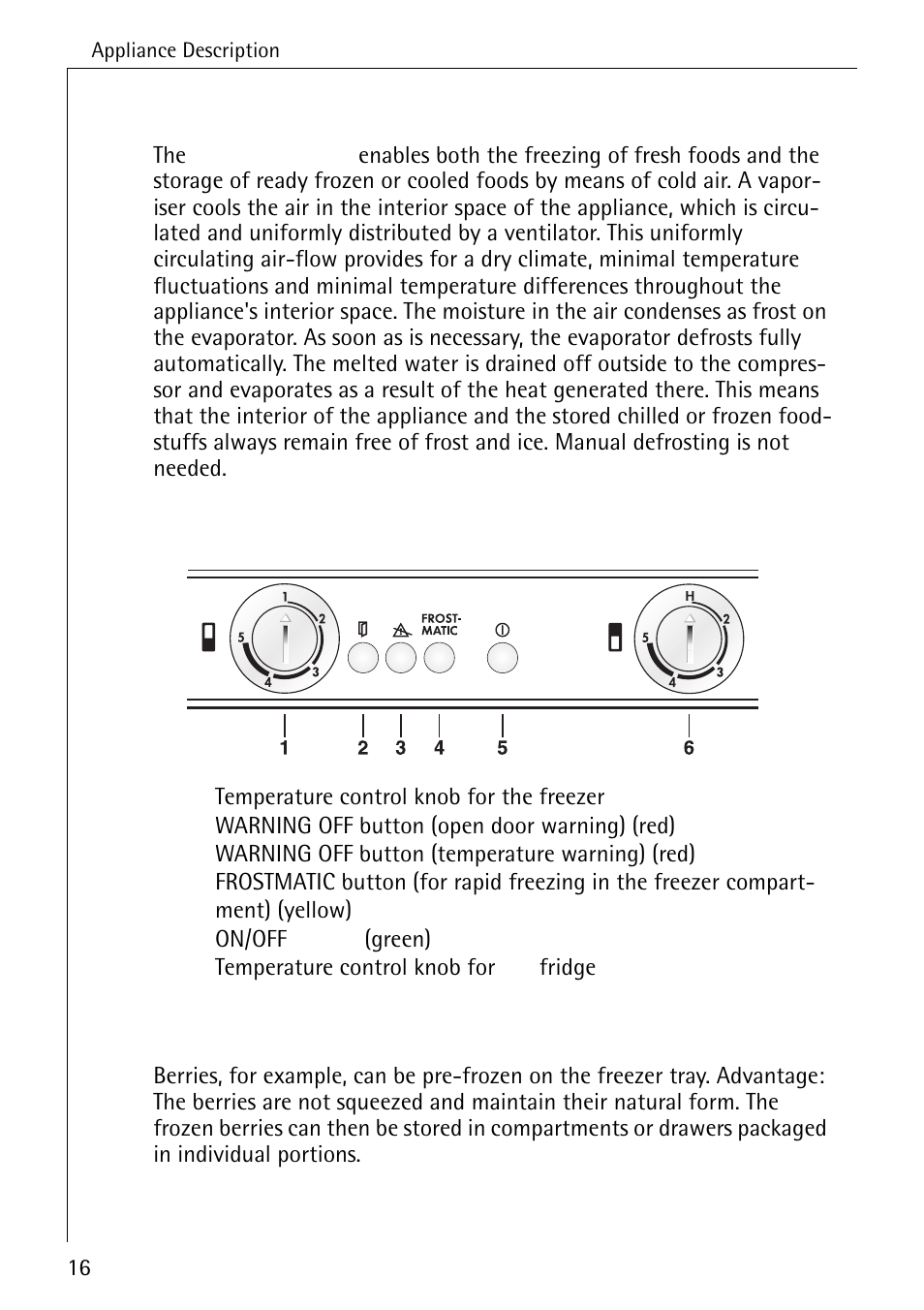 No-frost-system, Control panel, Freezer tray | Electrolux 3791-6 KG User Manual | Page 16 / 36