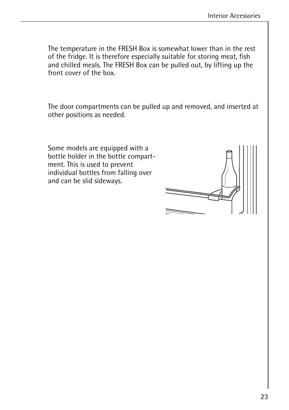 Fresh box, Variable inner door, Bottle holder | Electrolux 3791-6 KG User Manual | Page 23 / 36