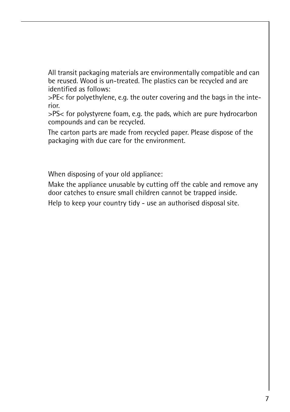 Environmental information, Packaging, Old appliances | Electrolux 3791-6 KG User Manual | Page 7 / 36