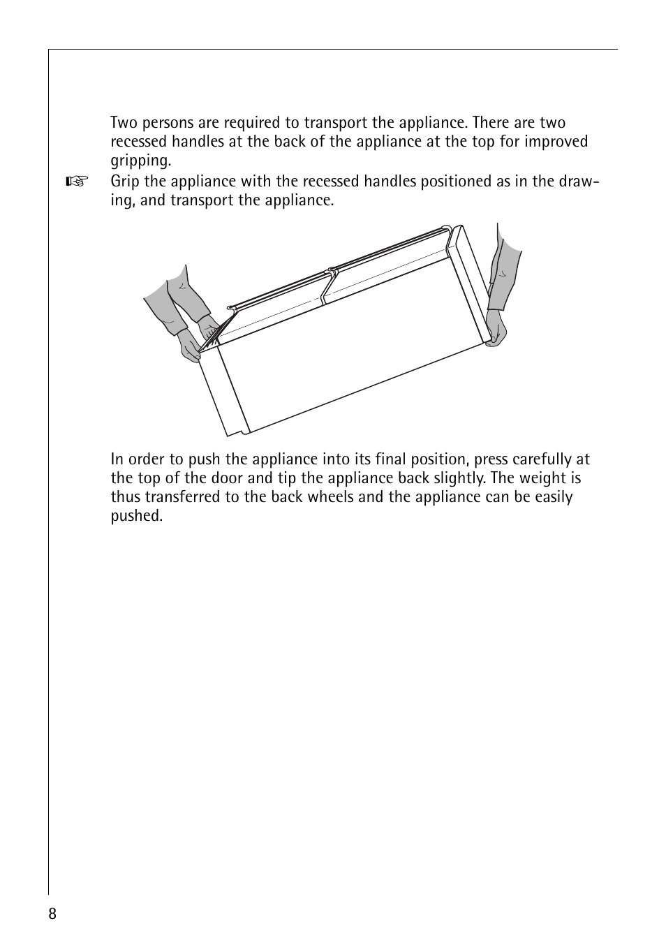 Appliance transport | Electrolux 3791-6 KG User Manual | Page 8 / 36