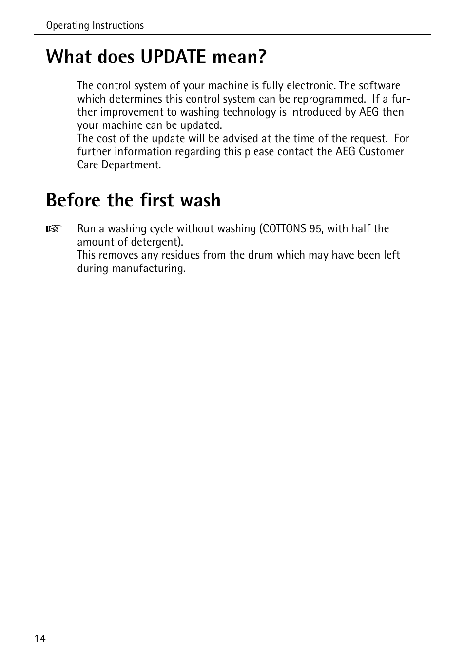 What does update mean, Before the first wash | Electrolux 76669 User Manual | Page 14 / 56