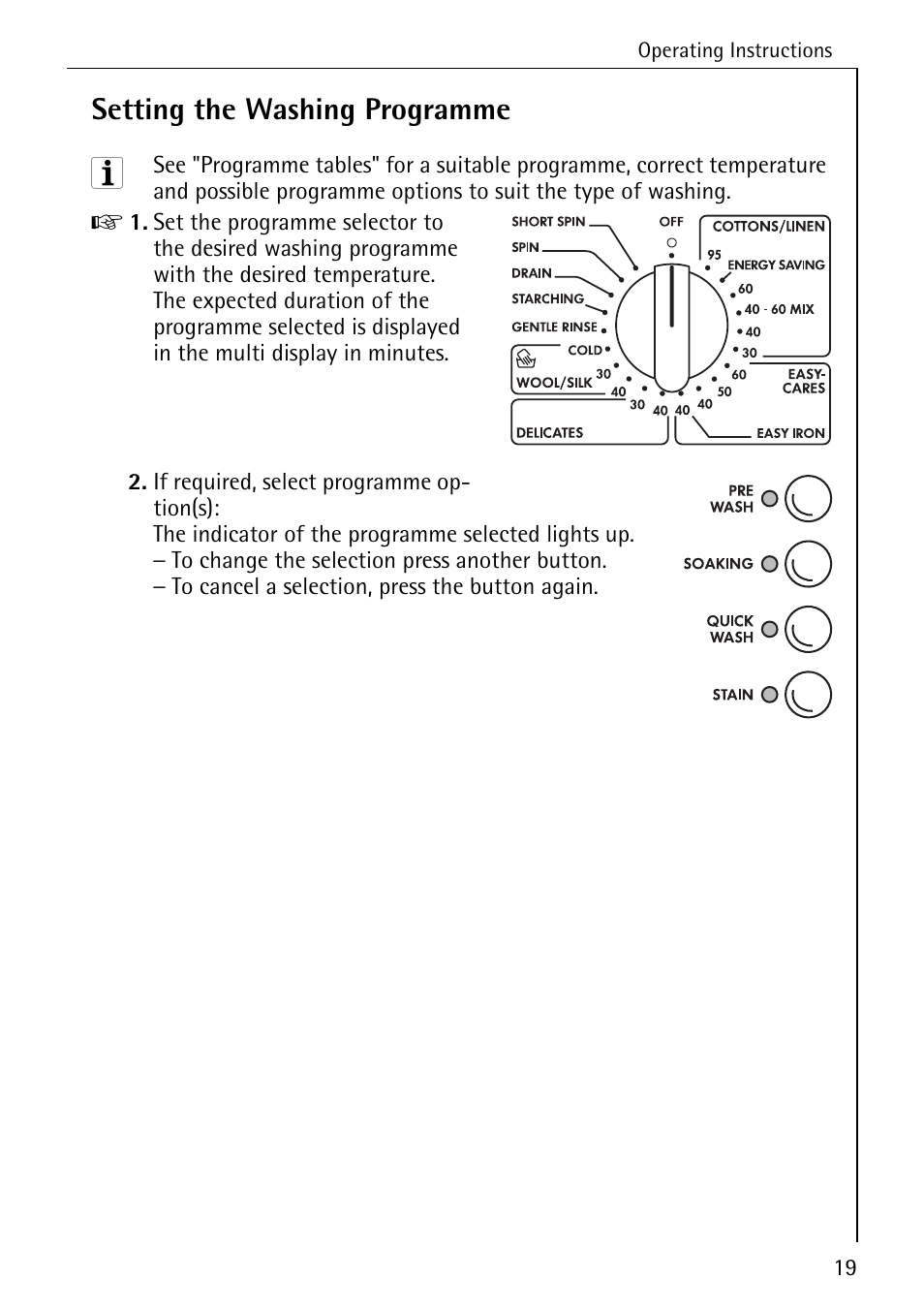 Setting the washing programme | Electrolux 76669 User Manual | Page 19 / 56