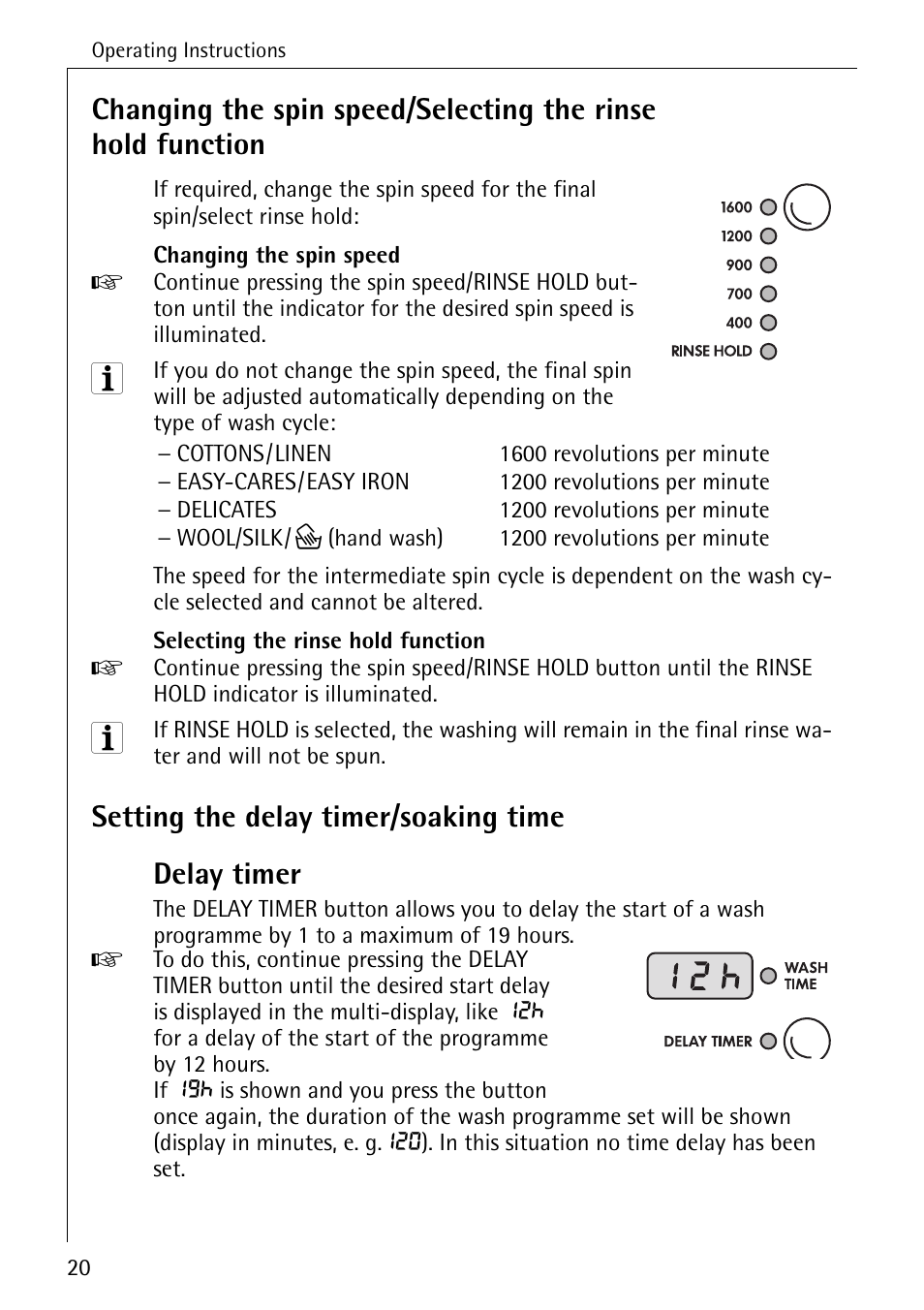 Setting the delay timer/soaking time delay timer | Electrolux 76669 User Manual | Page 20 / 56