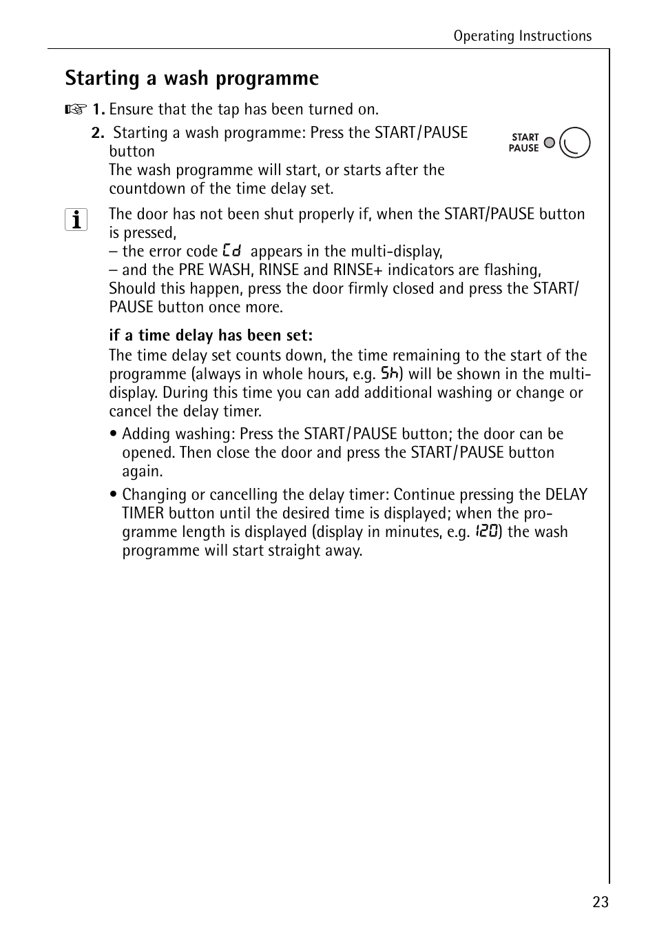 Starting a wash programme | Electrolux 76669 User Manual | Page 23 / 56