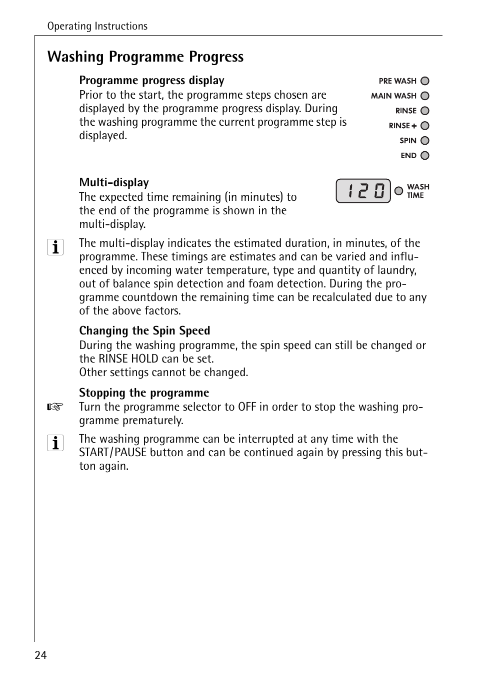 Washing programme progress | Electrolux 76669 User Manual | Page 24 / 56