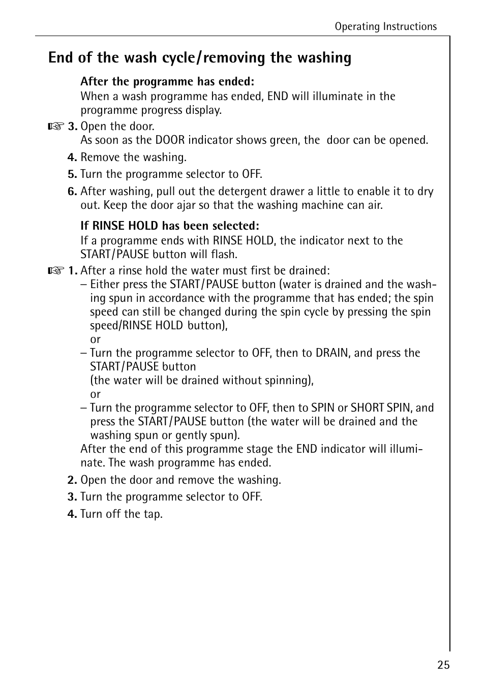 End of the wash cycle/removing the washing | Electrolux 76669 User Manual | Page 25 / 56