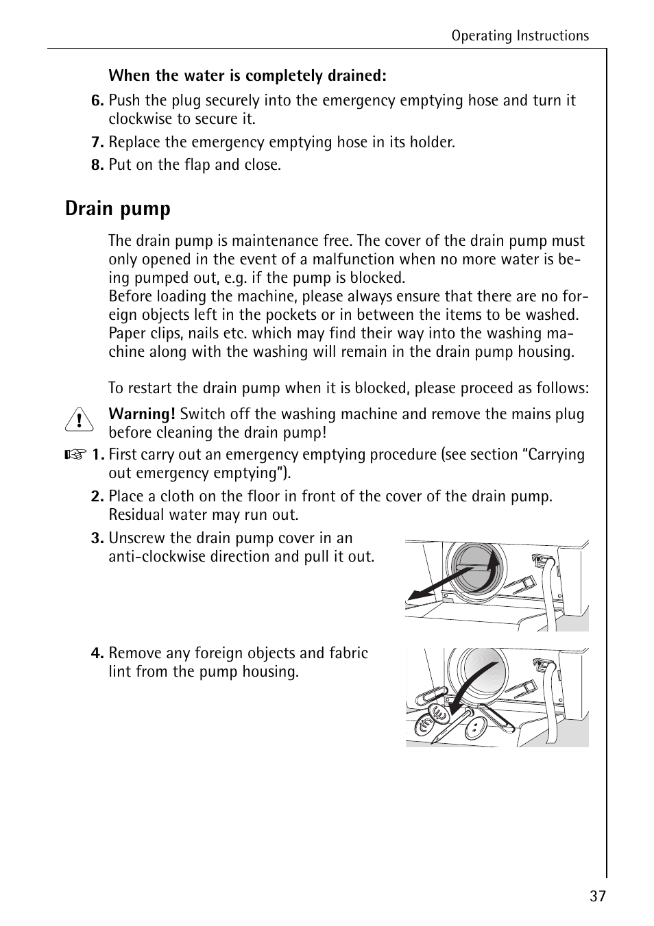 Drain pump | Electrolux 76669 User Manual | Page 37 / 56