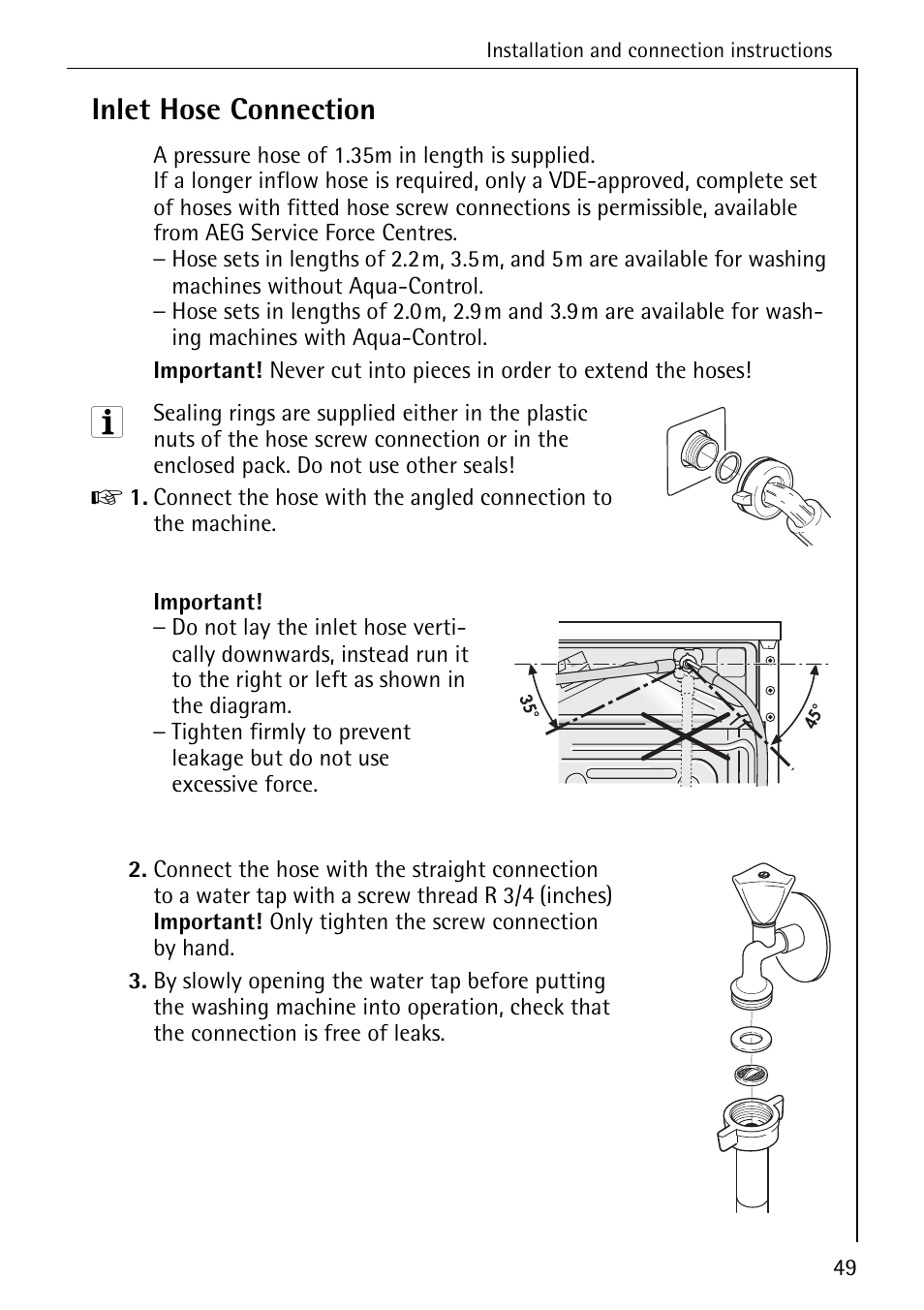 Inlet hose connection | Electrolux 76669 User Manual | Page 49 / 56