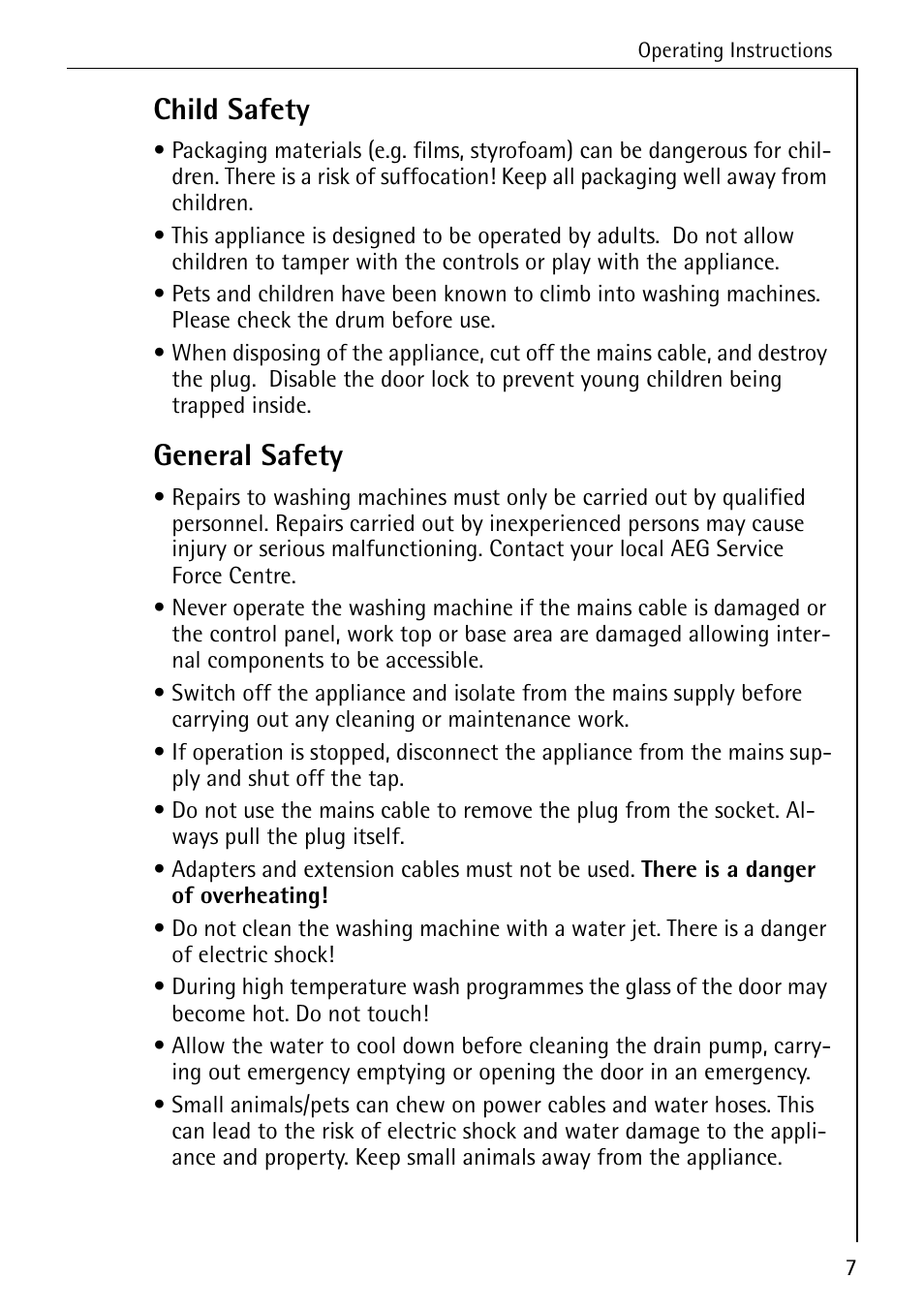 Child safety, General safety | Electrolux 76669 User Manual | Page 7 / 56