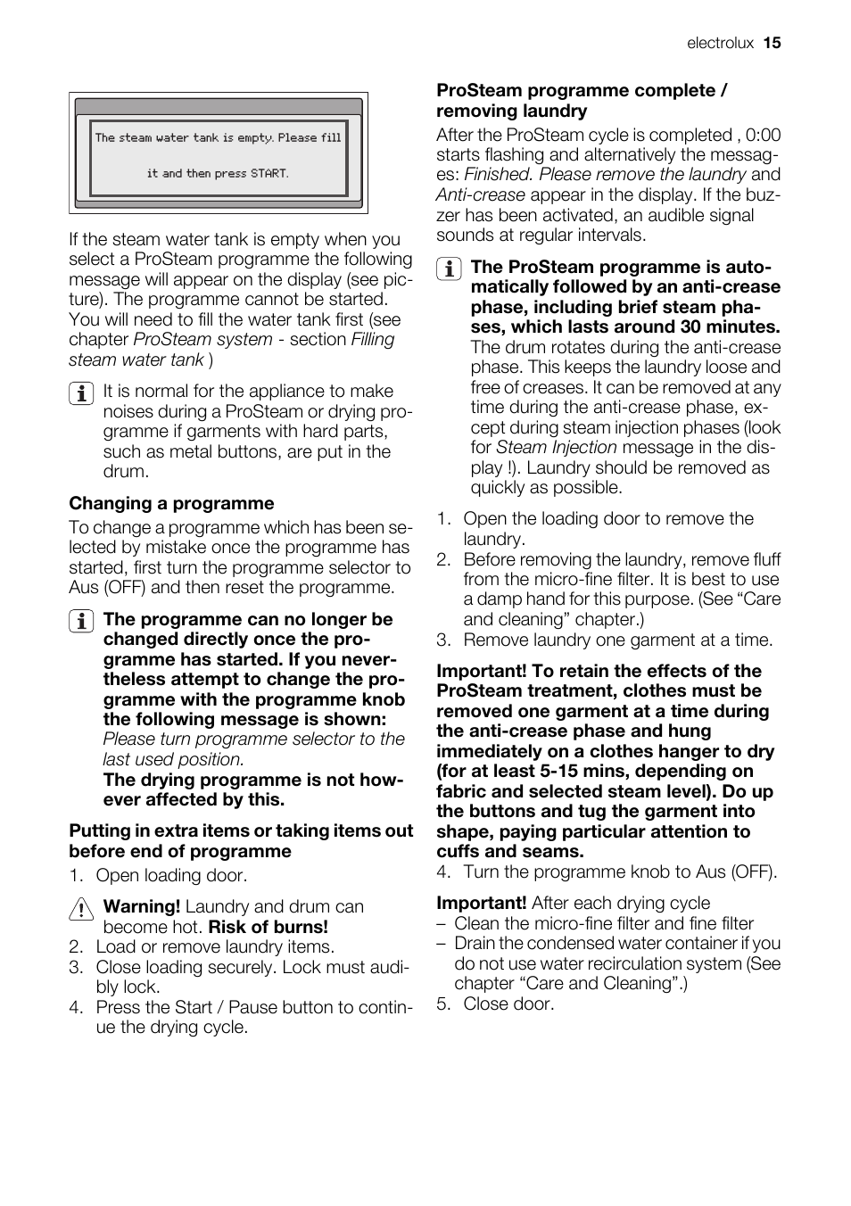 Electrolux PRO STEAM TK SL5 E User Manual | Page 15 / 32