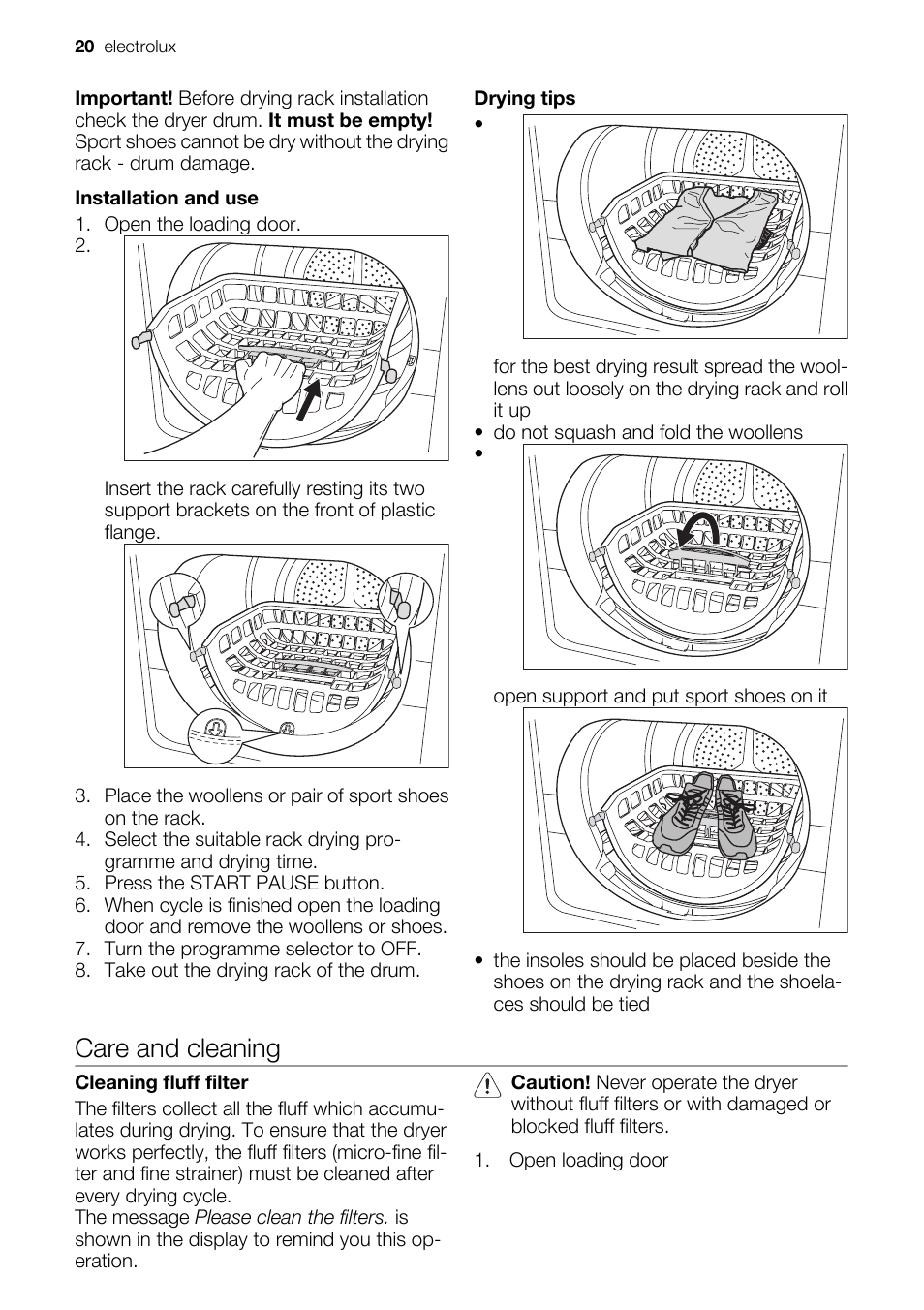 Care and cleaning | Electrolux PRO STEAM TK SL5 E User Manual | Page 20 / 32