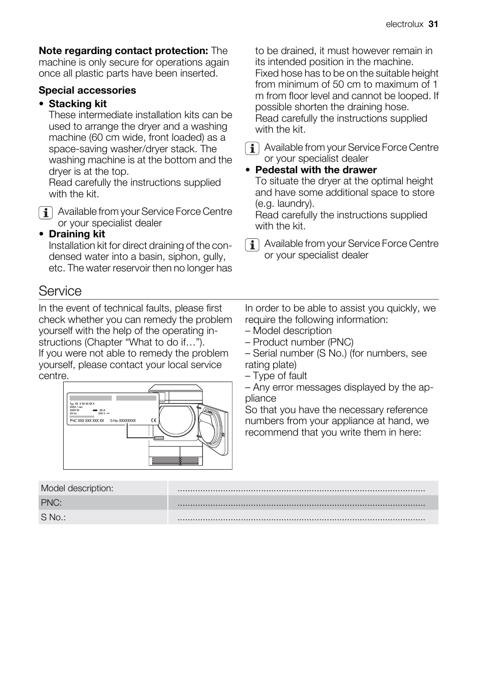 Service | Electrolux PRO STEAM TK SL5 E User Manual | Page 31 / 32