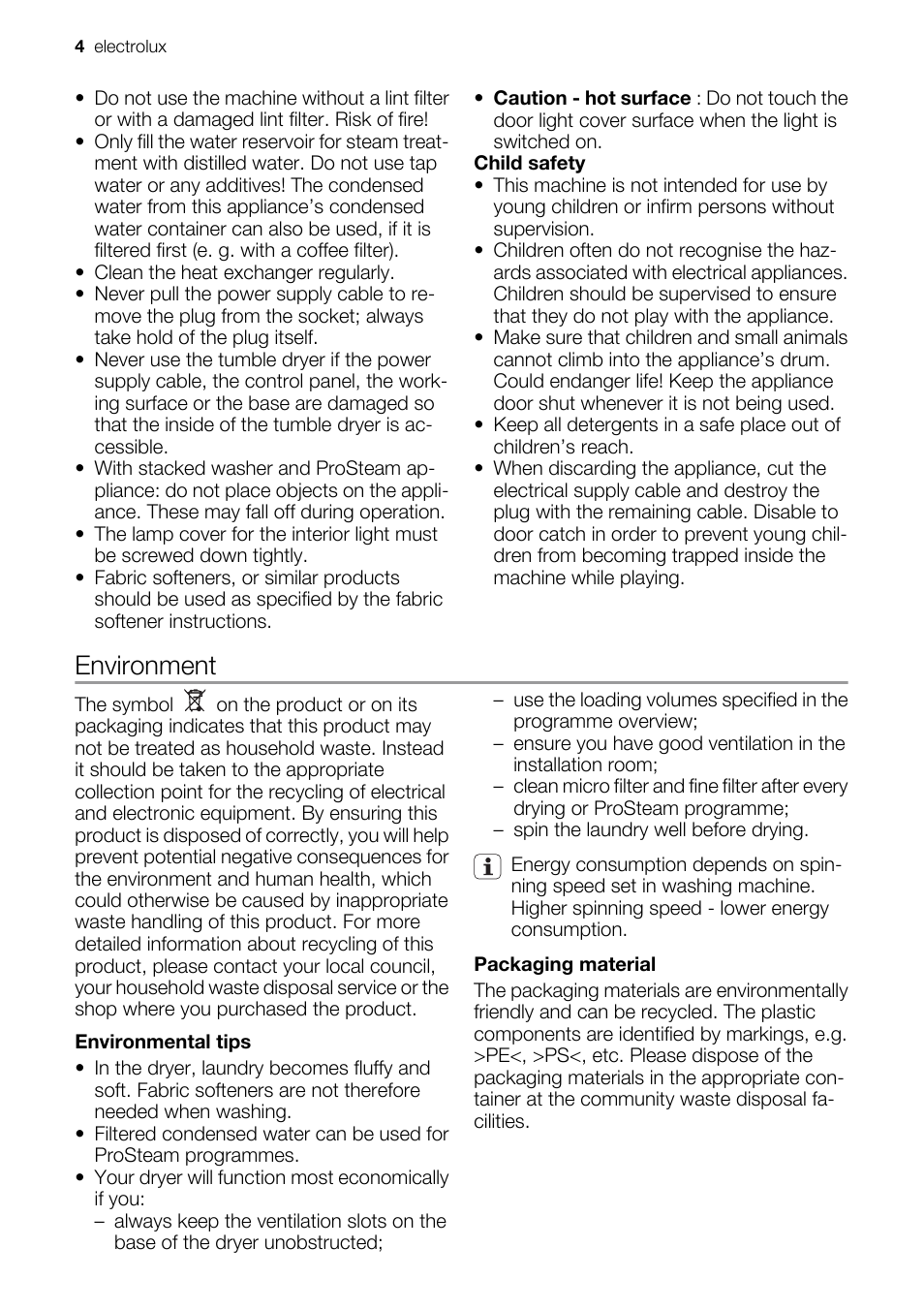 Environment | Electrolux PRO STEAM TK SL5 E User Manual | Page 4 / 32