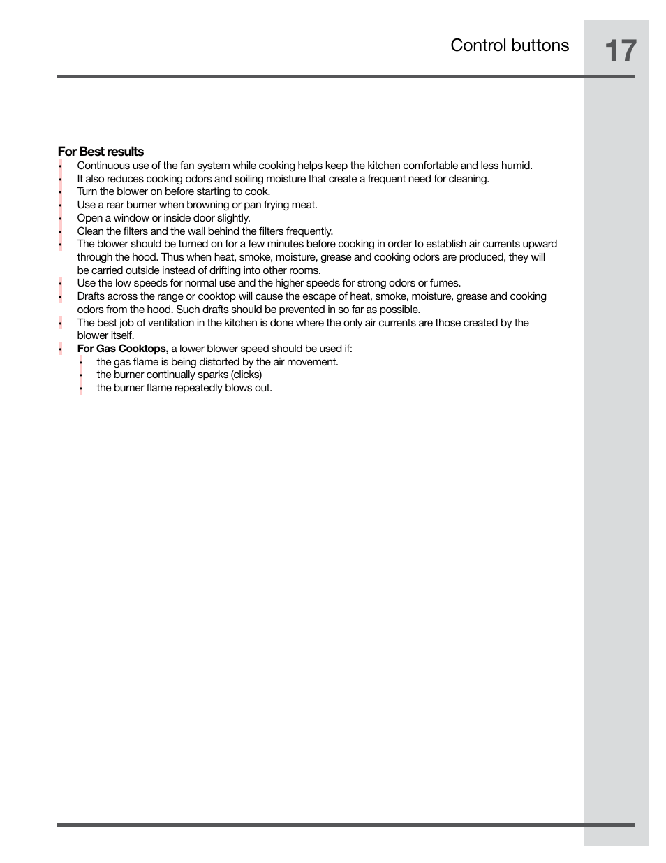 Control buttons | Electrolux RH42PC60GS User Manual | Page 17 / 21