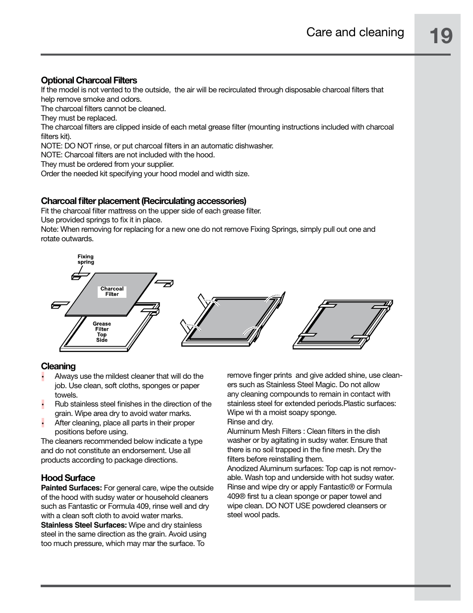 Care and cleaning | Electrolux RH42PC60GS User Manual | Page 19 / 21