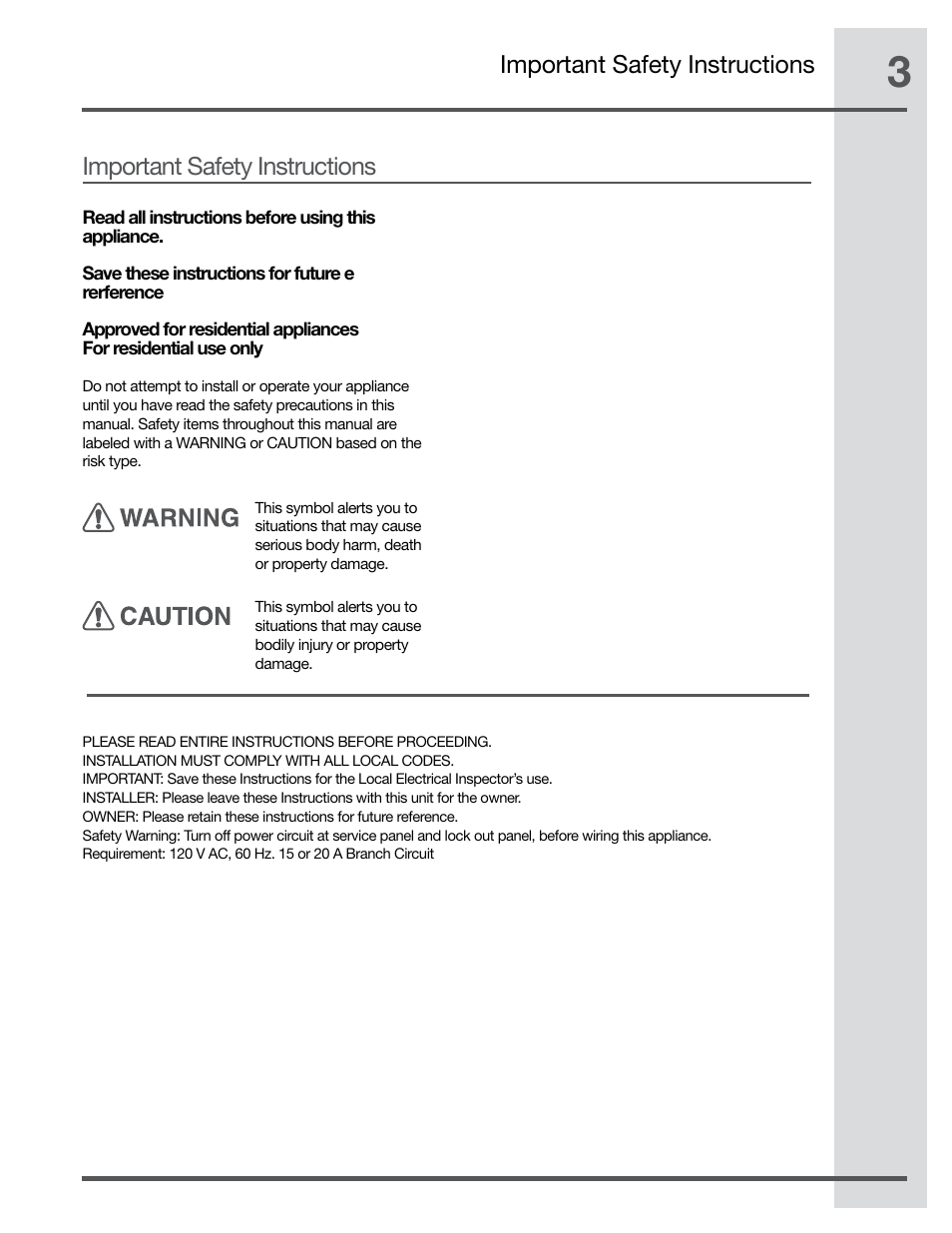 Important safety instructions | Electrolux RH42PC60GS User Manual | Page 3 / 21