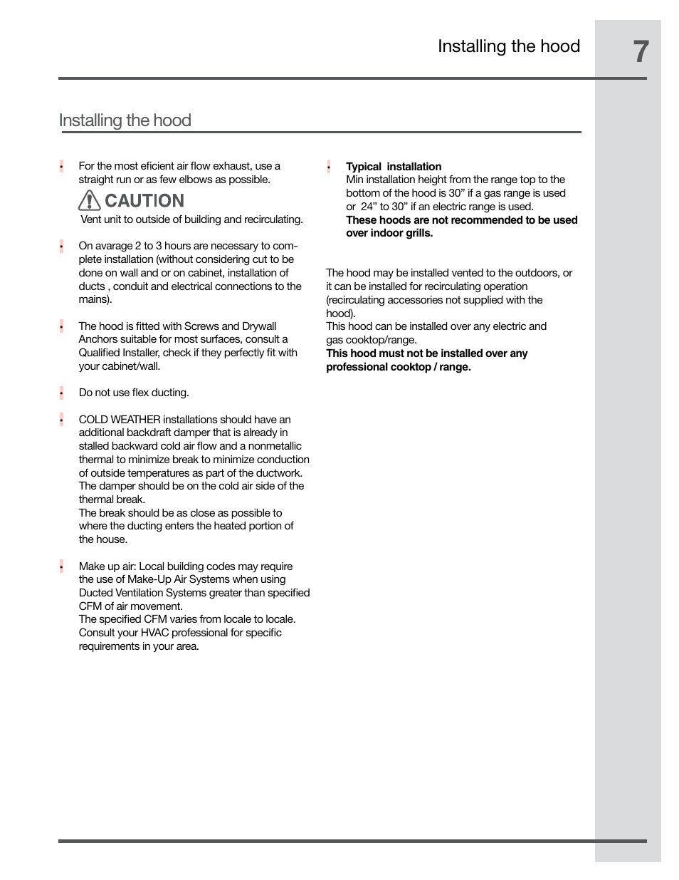 Installing the hood | Electrolux RH42PC60GS User Manual | Page 7 / 21