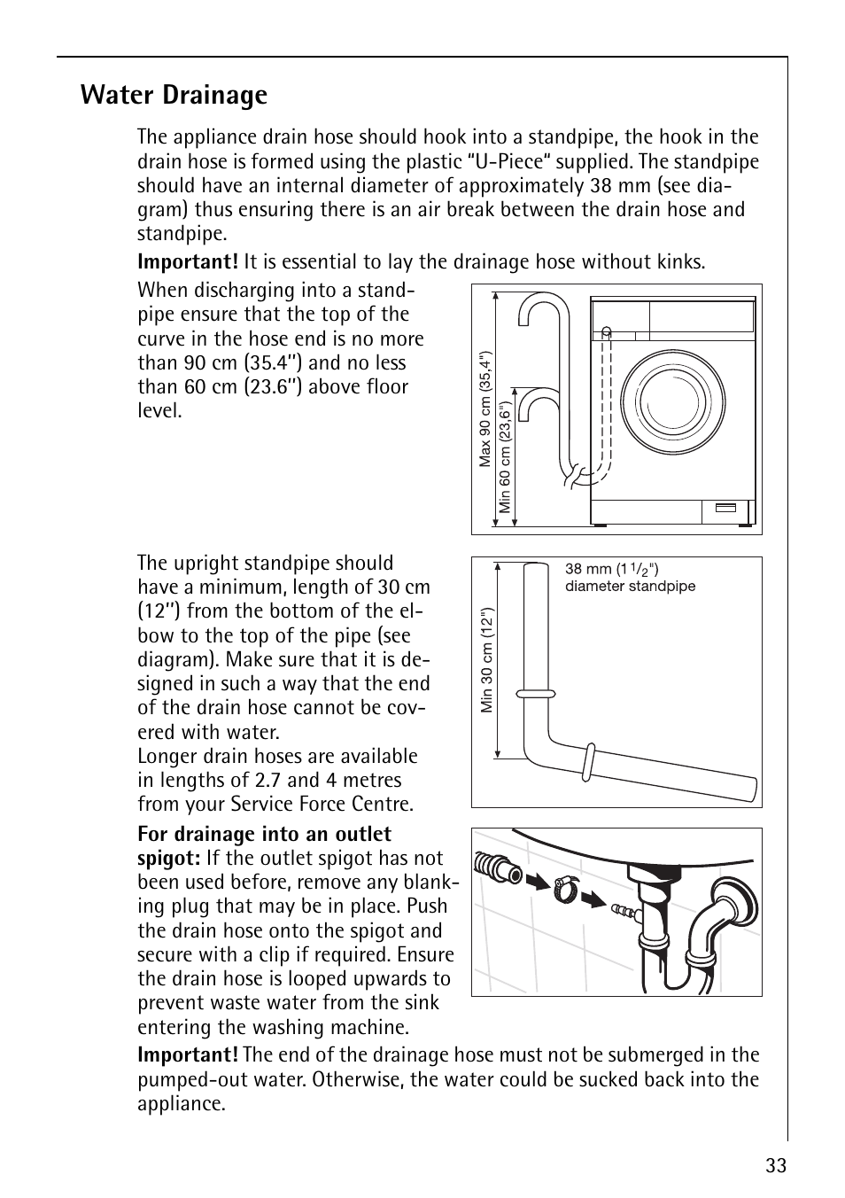 Water drainage | Electrolux LAVAMAT 64810 User Manual | Page 33 / 40