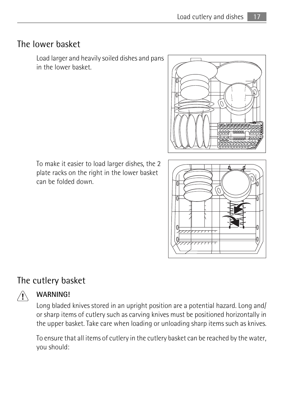 The lower basket, The cutlery basket | Electrolux 65011 VI User Manual | Page 17 / 40