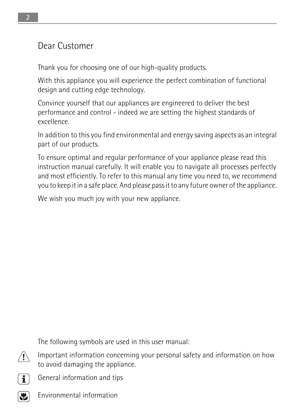 Dear customer | Electrolux 65011 VI User Manual | Page 2 / 40