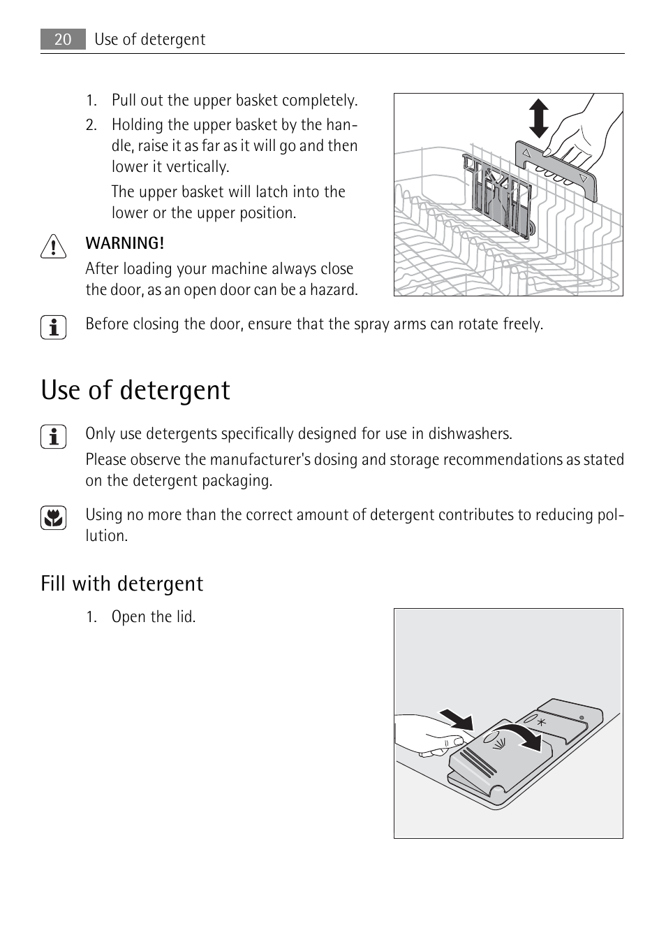 Use of detergent, Fill with detergent | Electrolux 65011 VI User Manual | Page 20 / 40