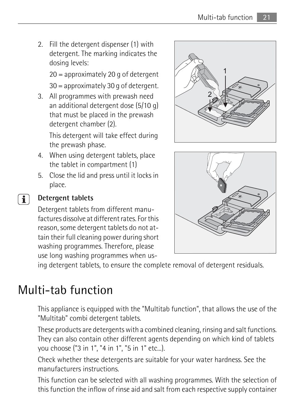 Multi-tab function | Electrolux 65011 VI User Manual | Page 21 / 40