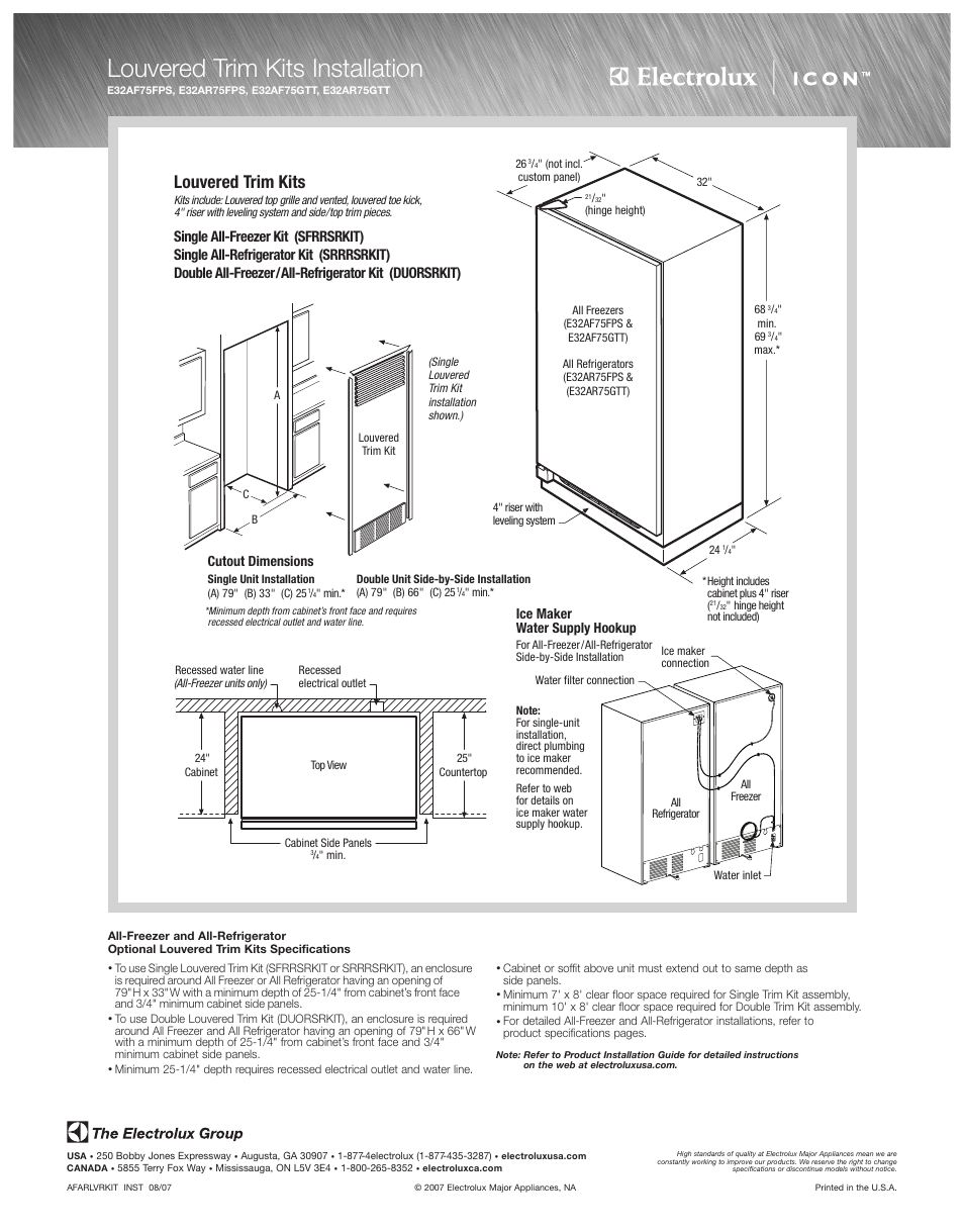 Louvered trim kits installation, Louvered trim kits | Electrolux E32AR75GTT User Manual | Page 5 / 6
