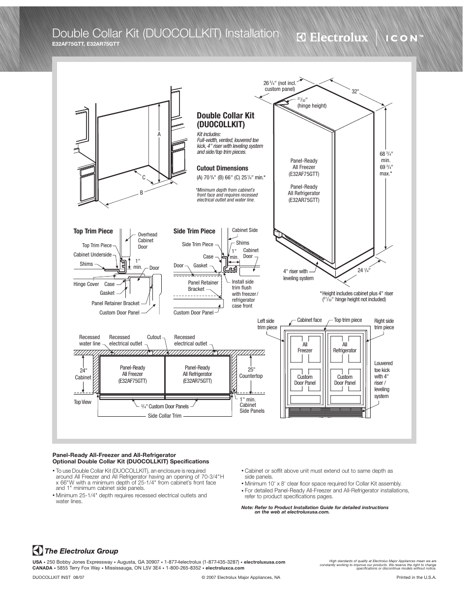 Double collar kit (duocollkit) installation, Double collar kit (duocollkit) | Electrolux E32AR75GTT User Manual | Page 6 / 6