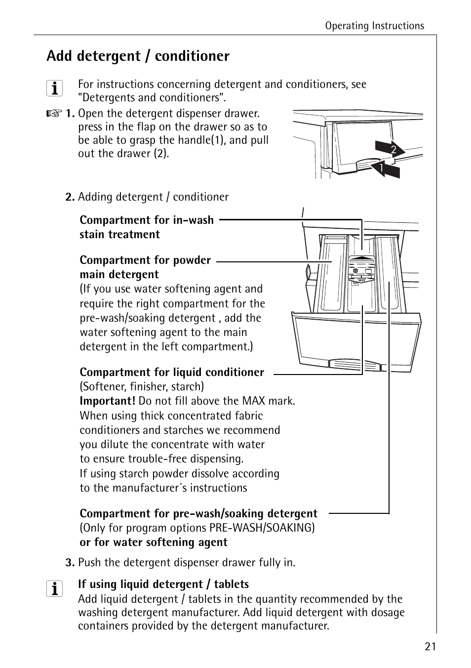 Add detergent / conditioner | Electrolux 76639 User Manual | Page 21 / 52