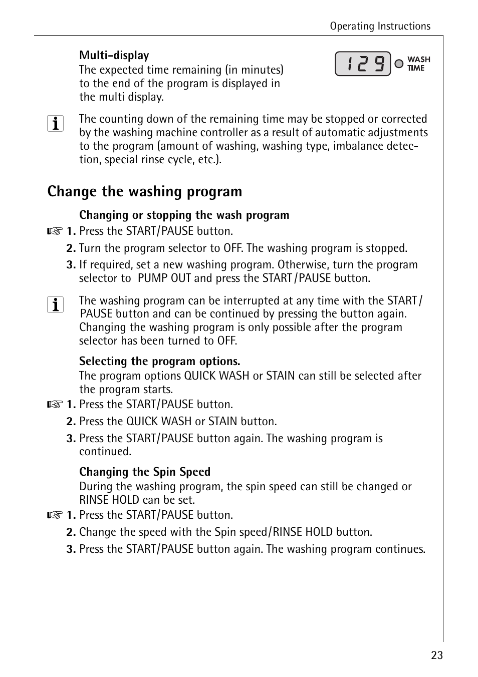 Change the washing program | Electrolux 76639 User Manual | Page 23 / 52