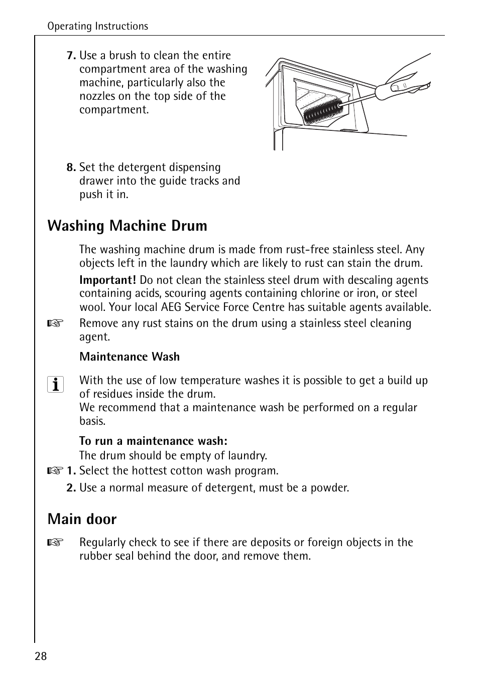 Washing machine drum, Main door | Electrolux 76639 User Manual | Page 28 / 52