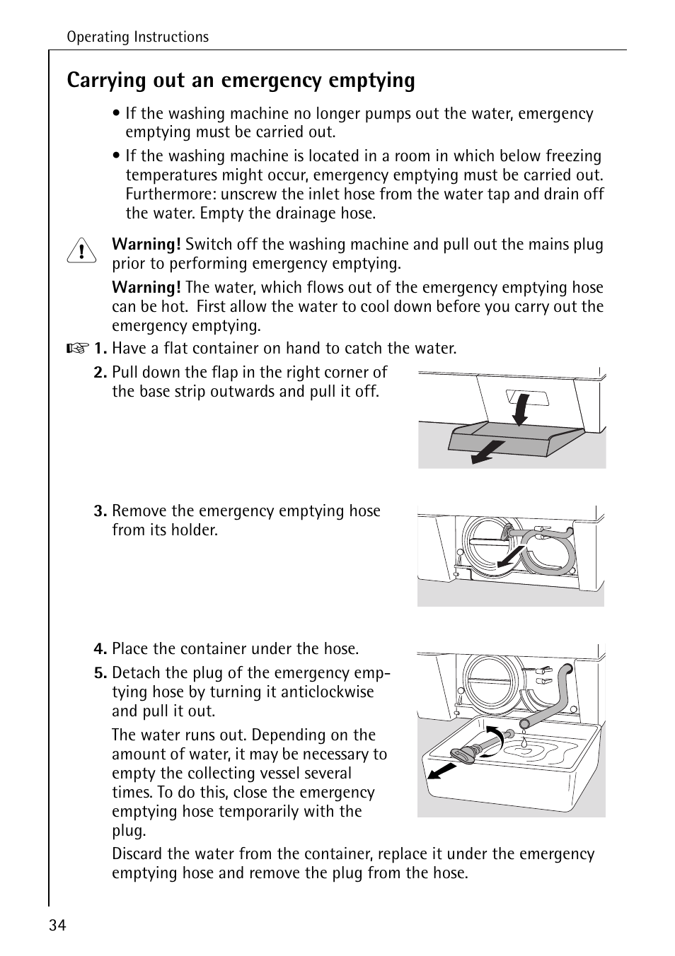 Carrying out an emergency emptying | Electrolux 76639 User Manual | Page 34 / 52