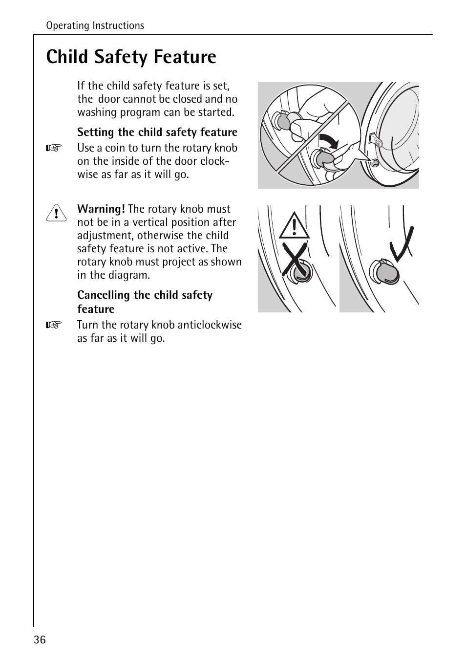 Child safety feature | Electrolux 76639 User Manual | Page 36 / 52