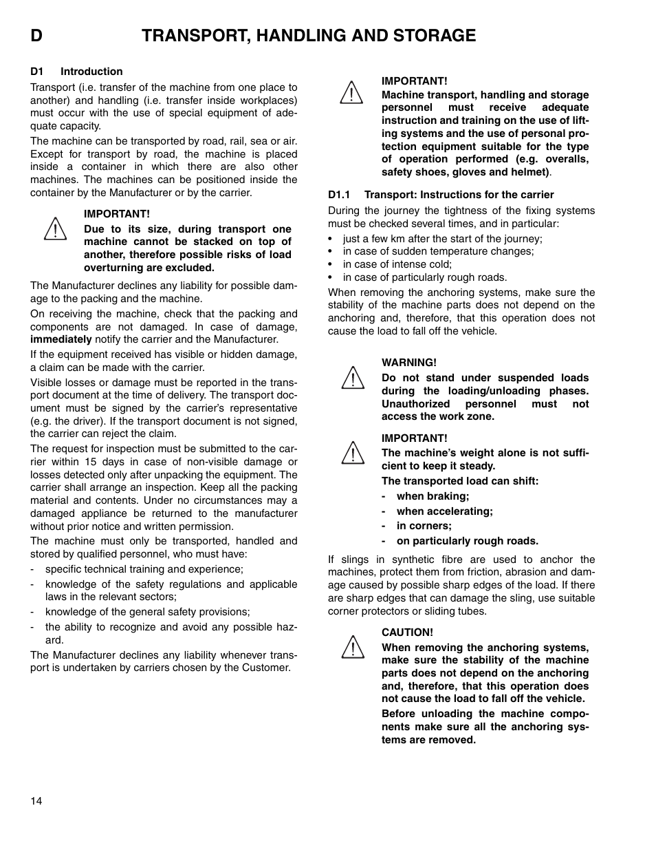 Dtransport, handling and storage | Electrolux 534074 User Manual | Page 12 / 40