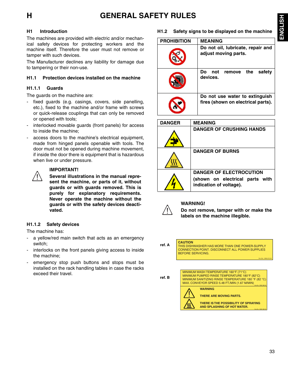 H1.1, H1.2, Hgeneral safety rules | Engli s h | Electrolux 534074 User Manual | Page 31 / 40