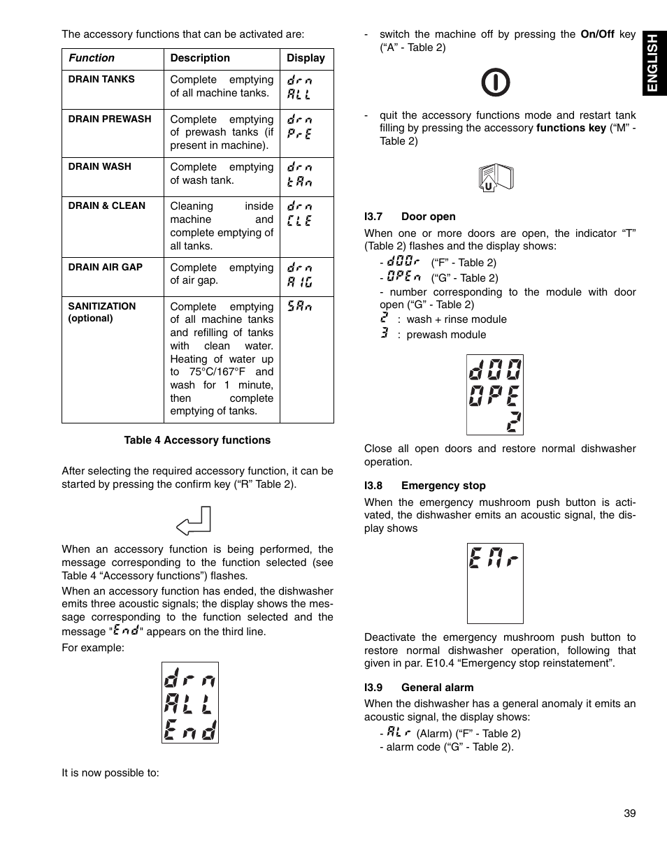 I3.8, I3.9, Table 4 | Electrolux 534074 User Manual | Page 37 / 40