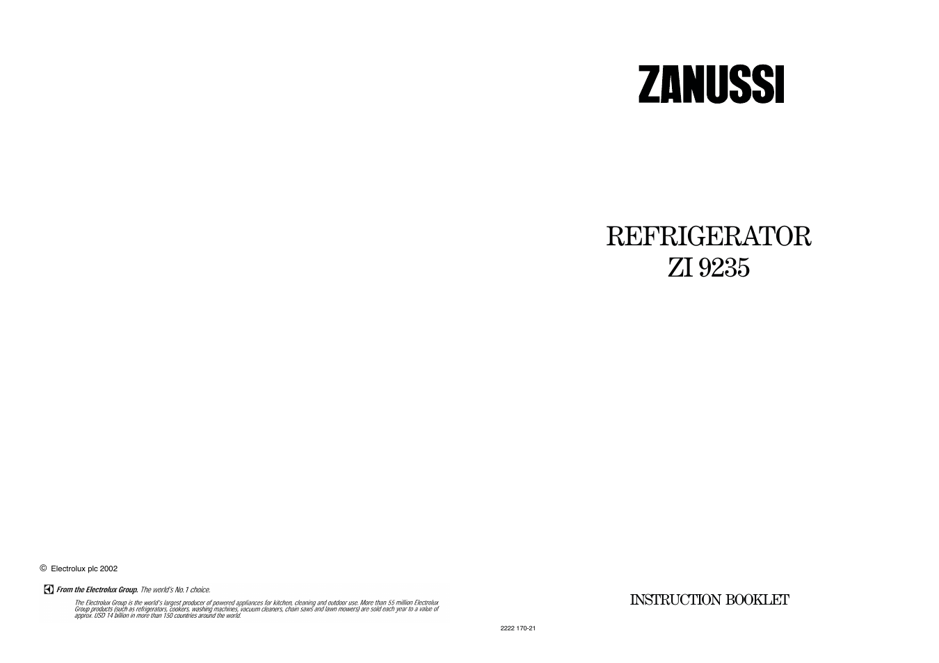 Refrigerator zi 9235 | Electrolux ZI9235 User Manual | Page 20 / 20