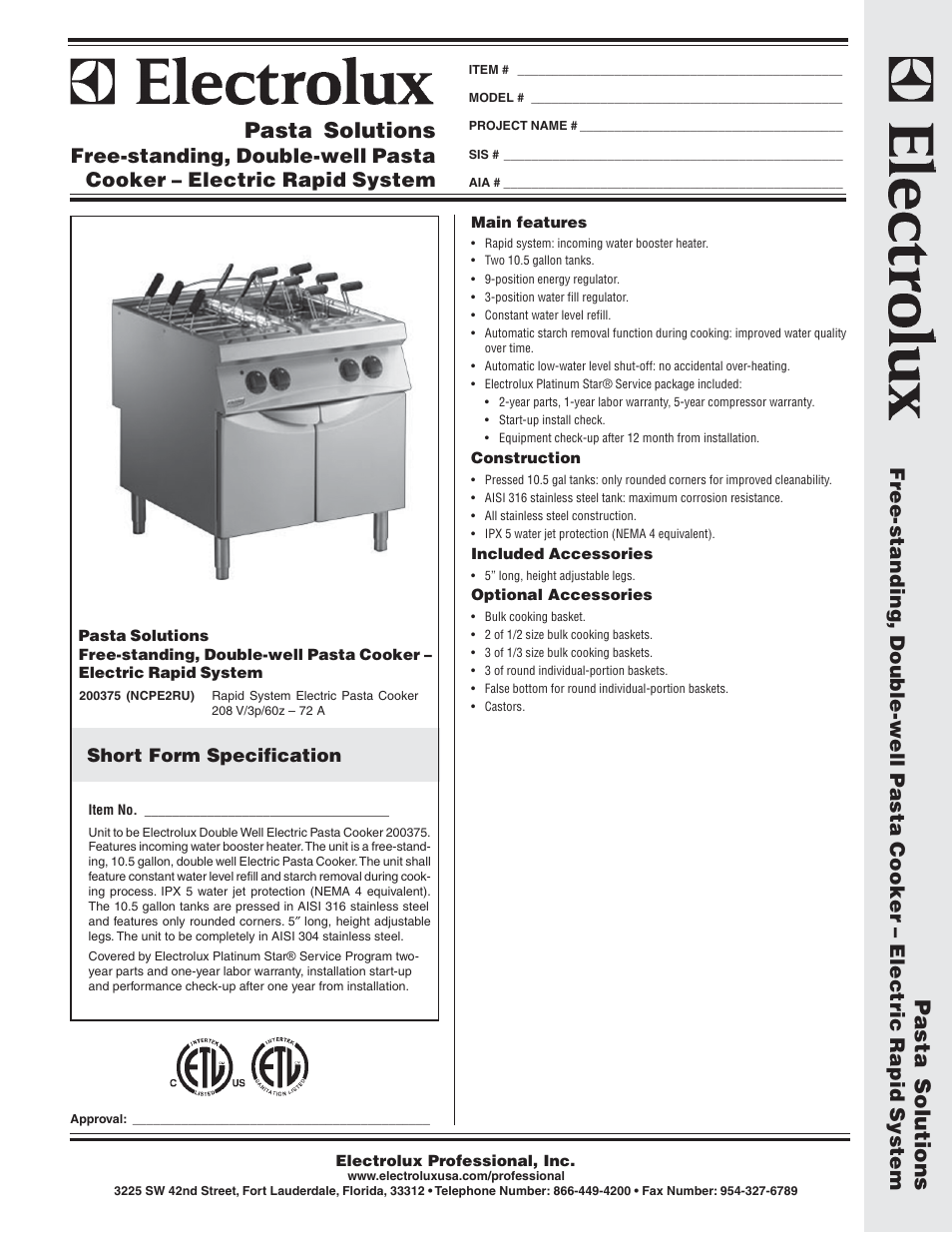 Electrolux 200375 User Manual | 2 pages