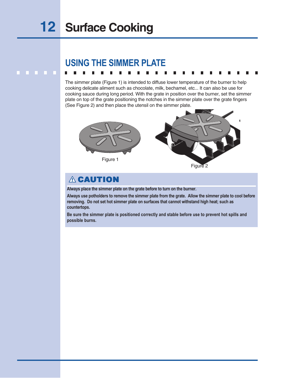 Surface cooking, Using the simmer plate | Electrolux 318 200 687 User Manual | Page 12 / 20