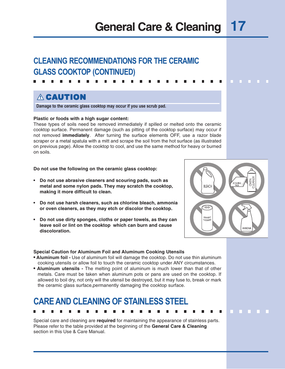 General care & cleaning, Care and cleaning of stainless steel | Electrolux 318 200 687 User Manual | Page 17 / 20