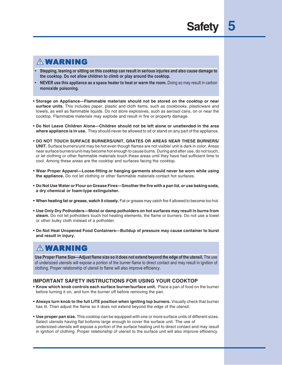 Safety, Warning | Electrolux 318 200 687 User Manual | Page 5 / 20