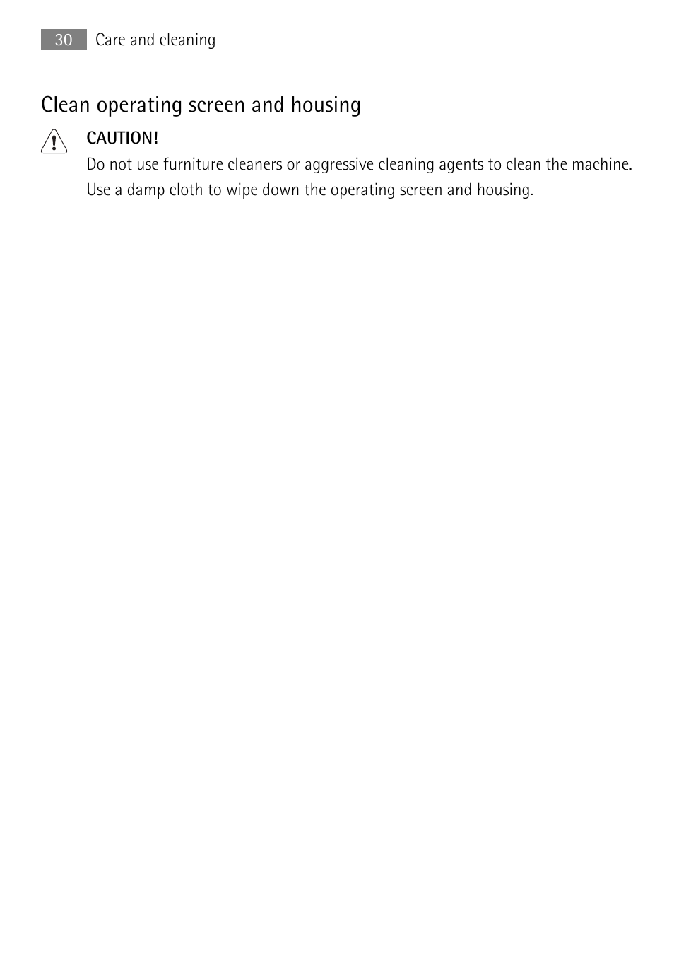 Clean operating screen and housing | Electrolux 58840R User Manual | Page 30 / 44
