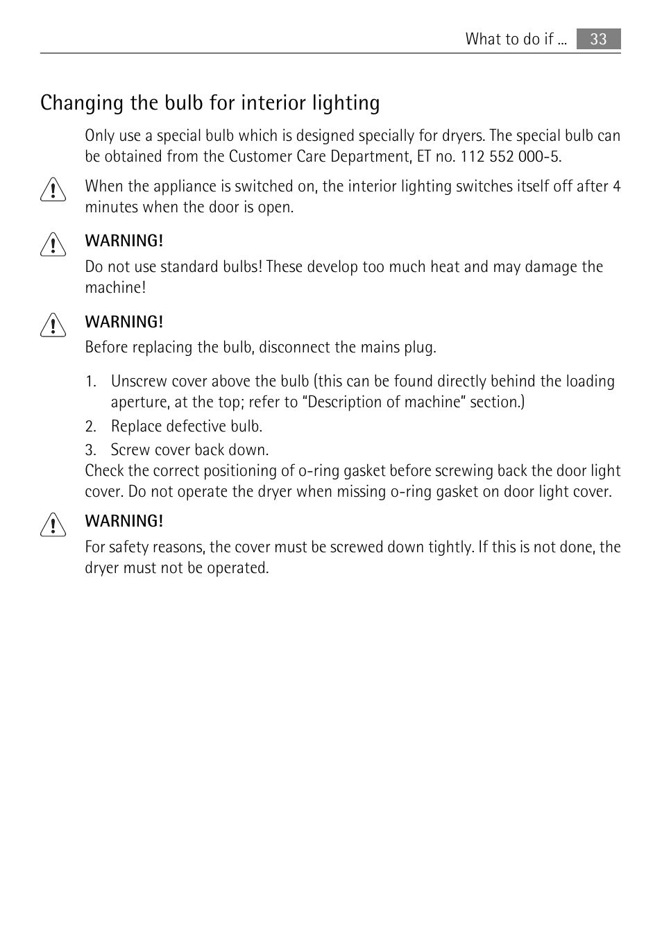 Changing the bulb for interior lighting | Electrolux 58840R User Manual | Page 33 / 44