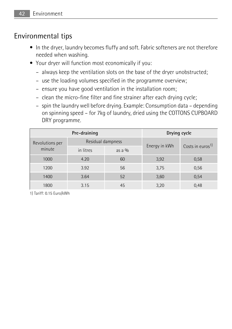 Environmental tips | Electrolux 58840R User Manual | Page 42 / 44